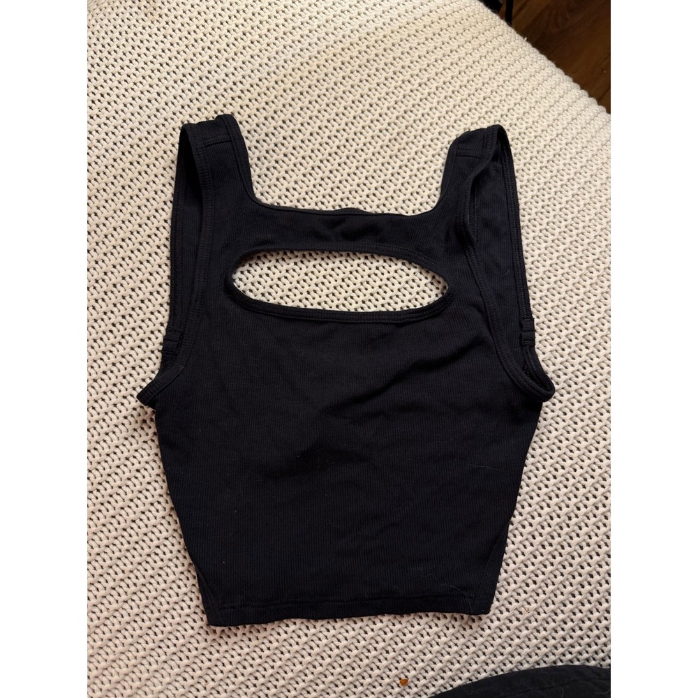 Lululemon Ribbed Crop Tank Top Black Square Neck Back Cutout Size 0